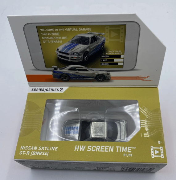 Hot Wheels 1:64 ID Cars – Nissan Skyline GT-R (BNR34) | Silver | Model HCJ08